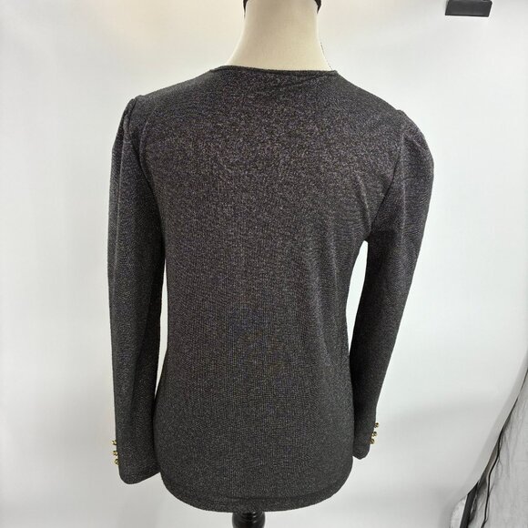 Liz Claiborne Women's Metallic Black Small Long Sleeve Blouse - Picture 4 of 6